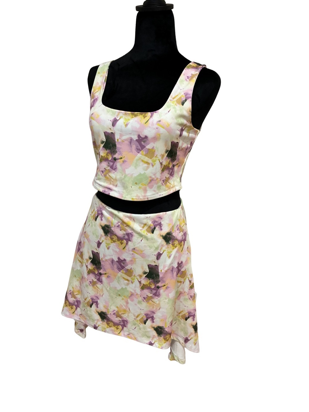Two-Piece Floral Pastel Crop Top & Skirt Set